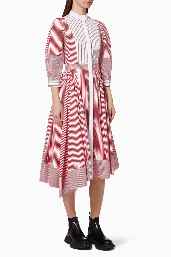 

Patchwork Stripe Cotton Poplin Shirt Dress, White