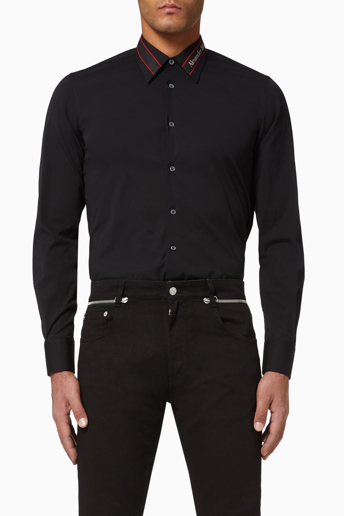 

Selvedge Collar Stretch Poplin Shirt, Black