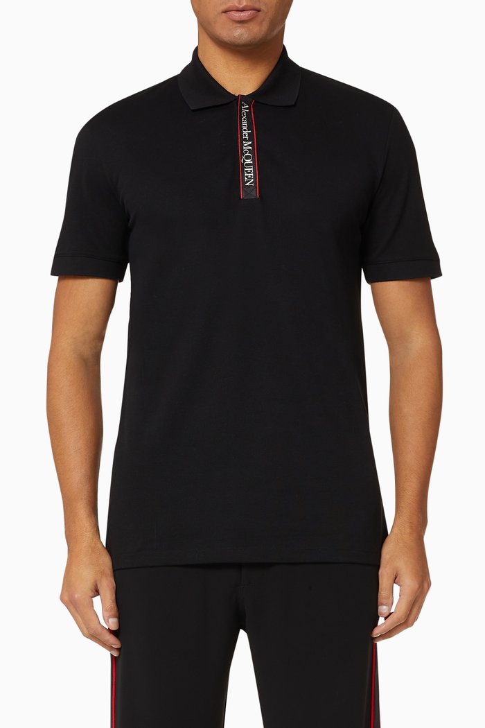 

Selvedge Logo Tape Piqué Polo Shirt, Black