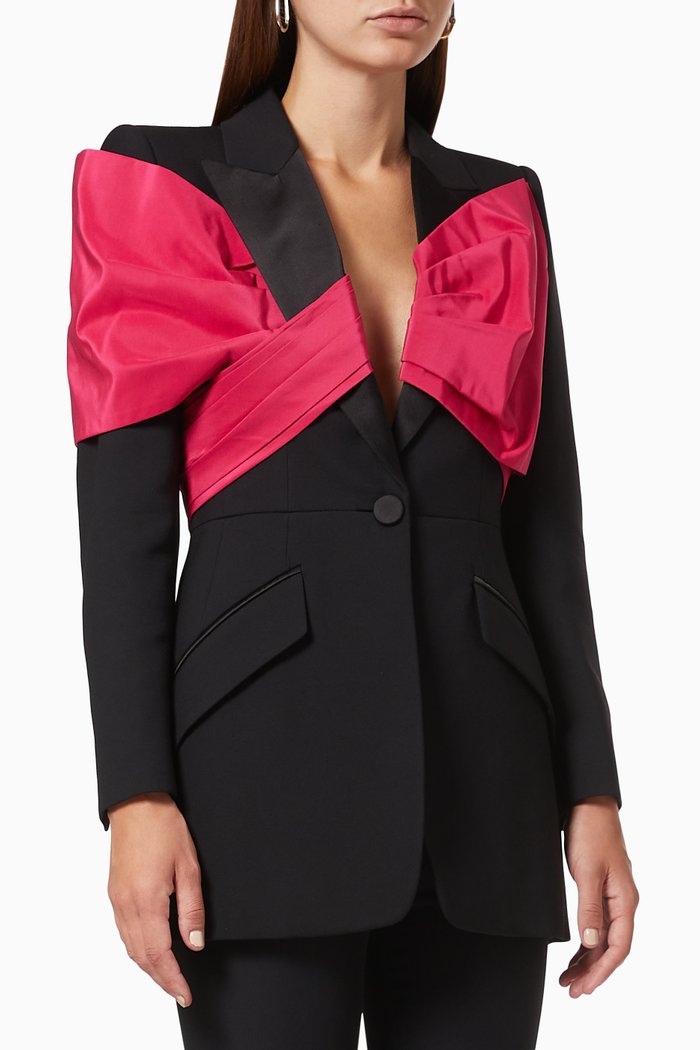 

Exploded Bow Drape Jacket in Light Wool Silk, Black