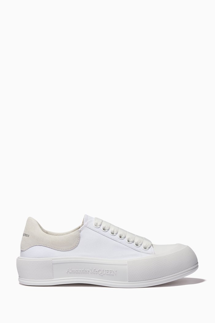 

Deck Lace Up Plimsolls in Canvas, White