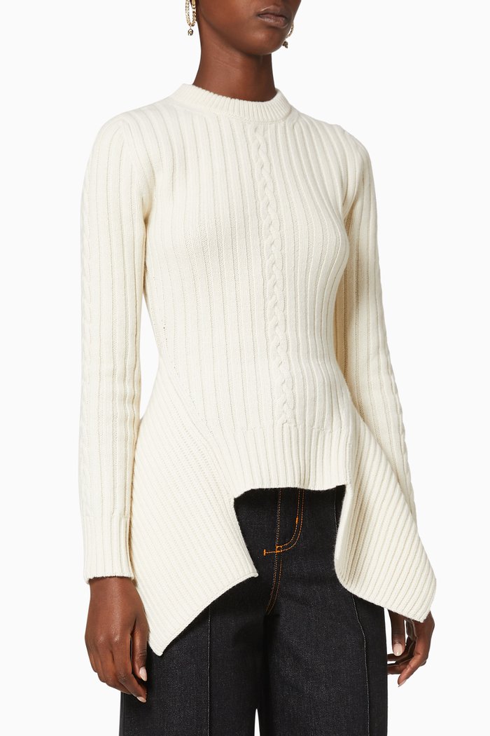 

Engineered Cable Knit Wool-Cashmere Jumper, White
