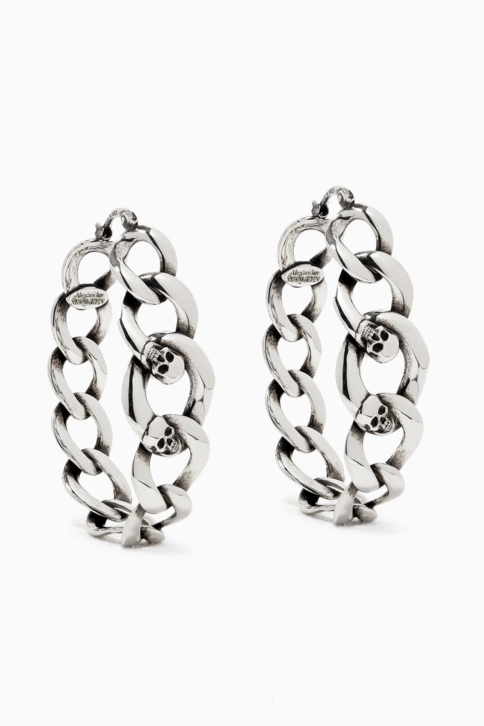 Chain & Skull Hoop Earring, Silver