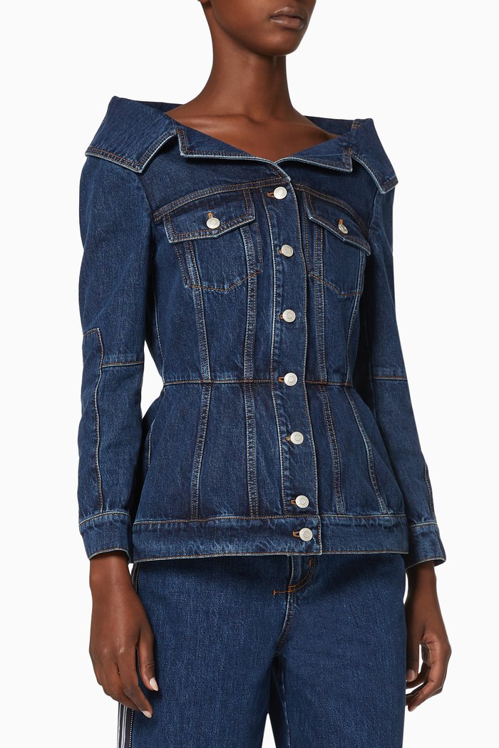 

Open-Neck Denim Jacket, Blue