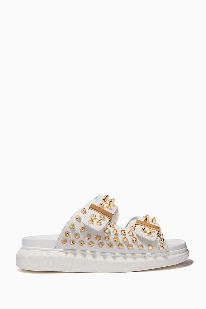 

Hybrid Slides with Studs in Leather, White