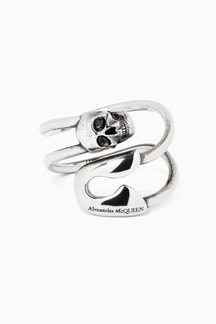 Safety Pin Ring in Brass, Silver