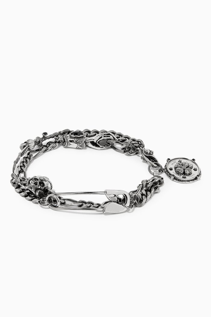 

Safety Pin & Medallion Chain Bracelet, Green