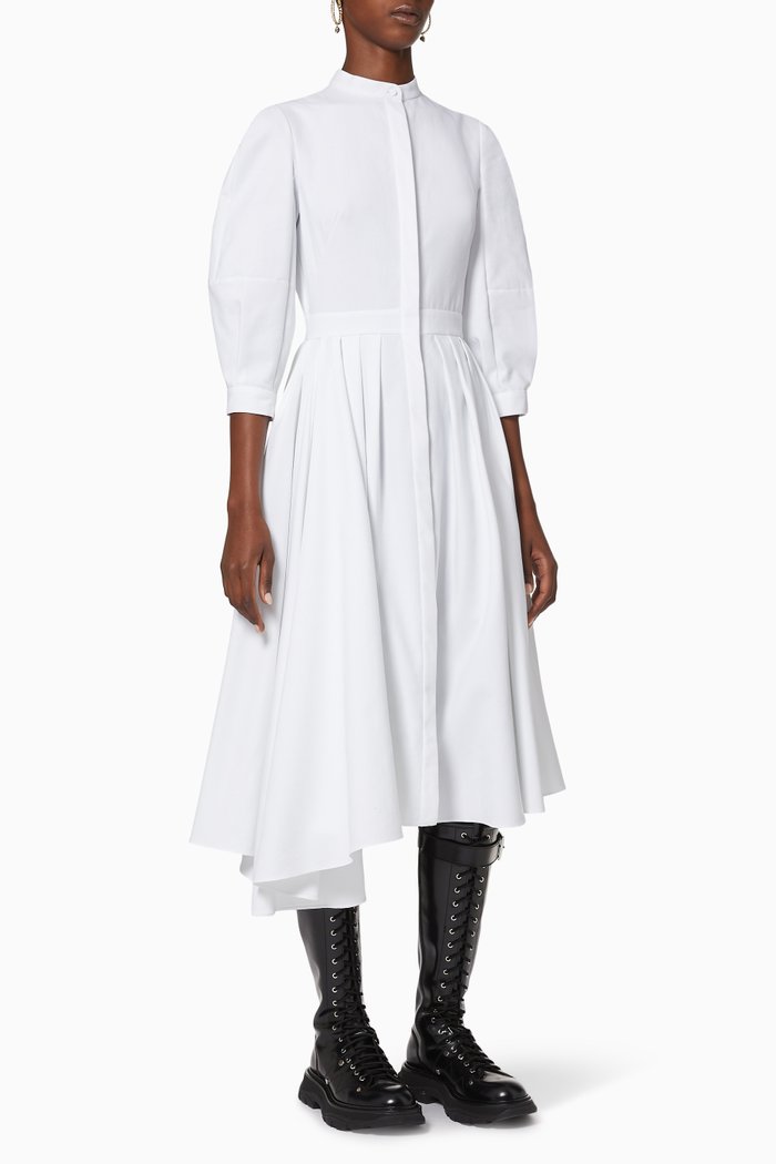

Asymmetrical Cotton Shirt Dress, White