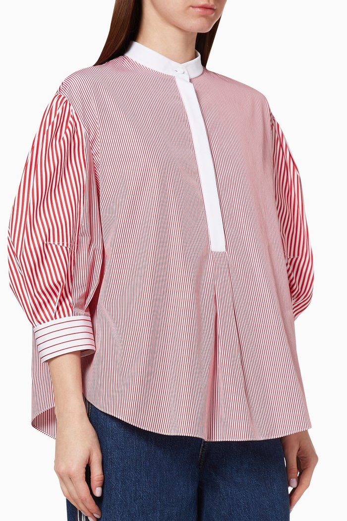 

Patchwork Stripe Cotton Poplin Shirt, White