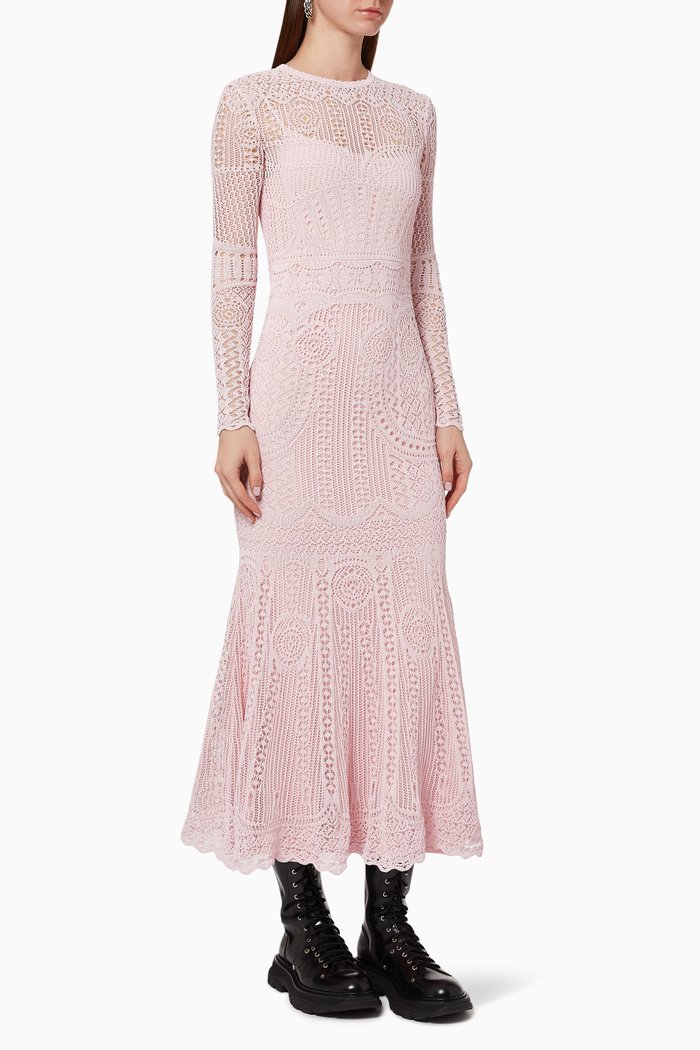 

Patchwork Lace Knitted Dress, Purple