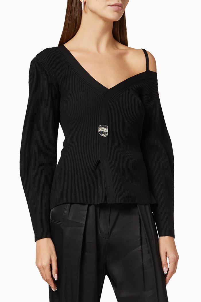

Ribbed Wool Off-Shoulder Jumper, Black