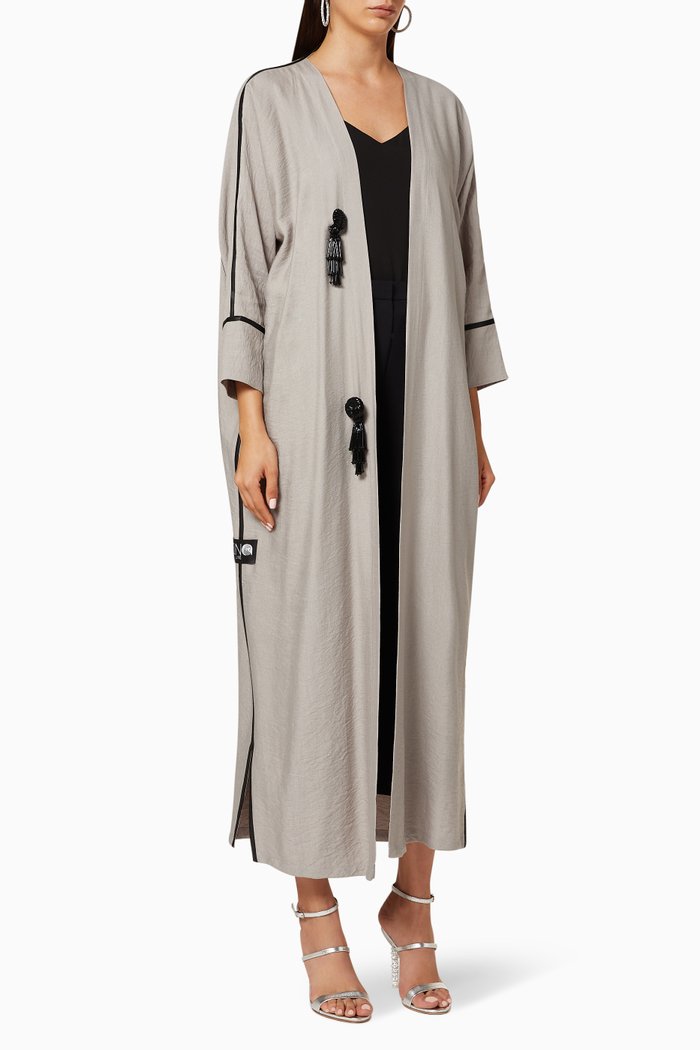 

Beaded Tassel Abaya, Grey