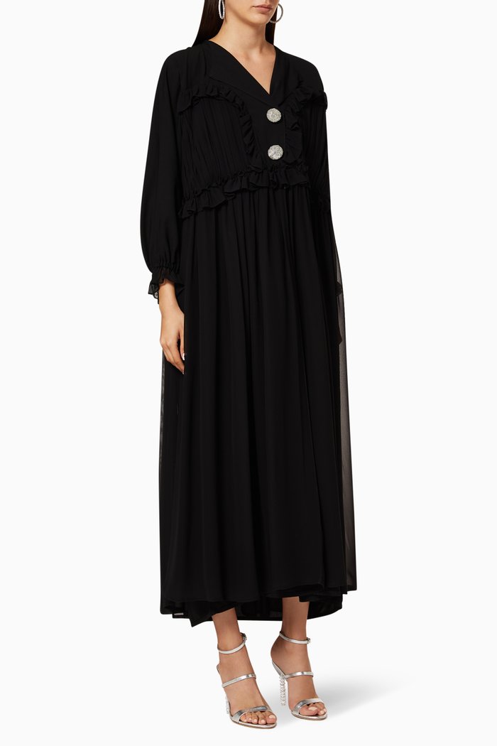 

Embellished Ruffle Abaya, Black