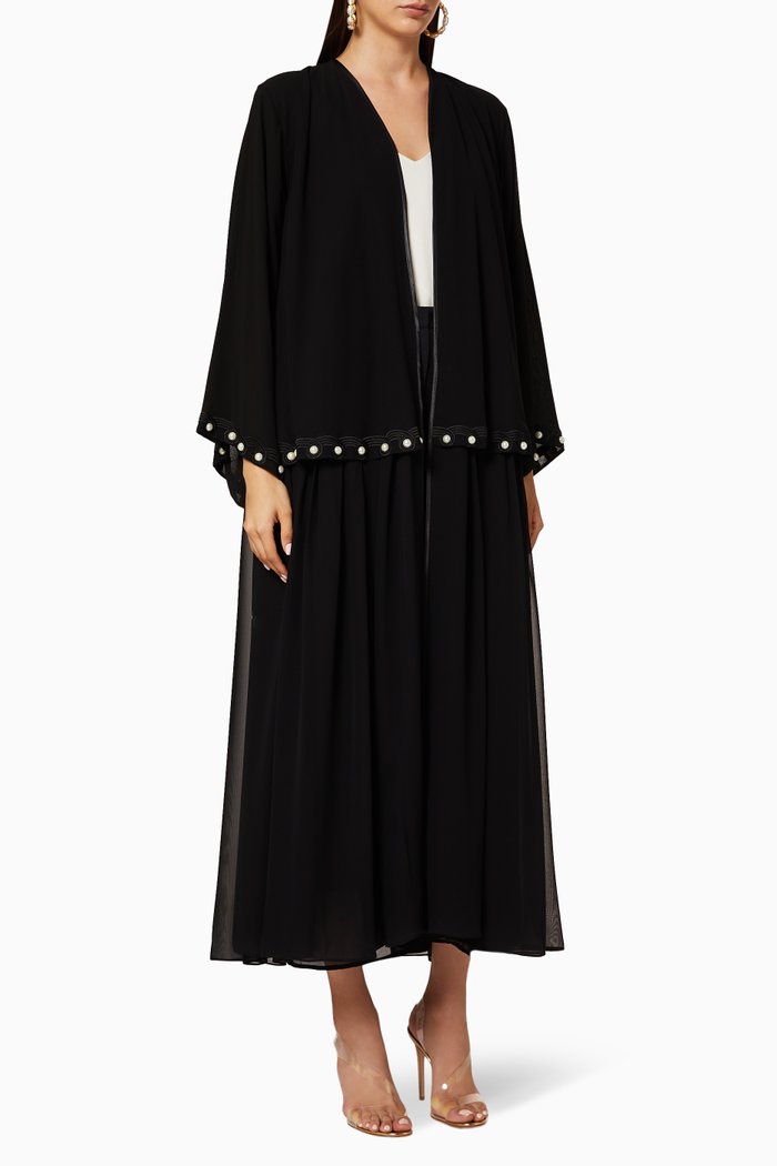 

Embroidered Layered Abaya, Black