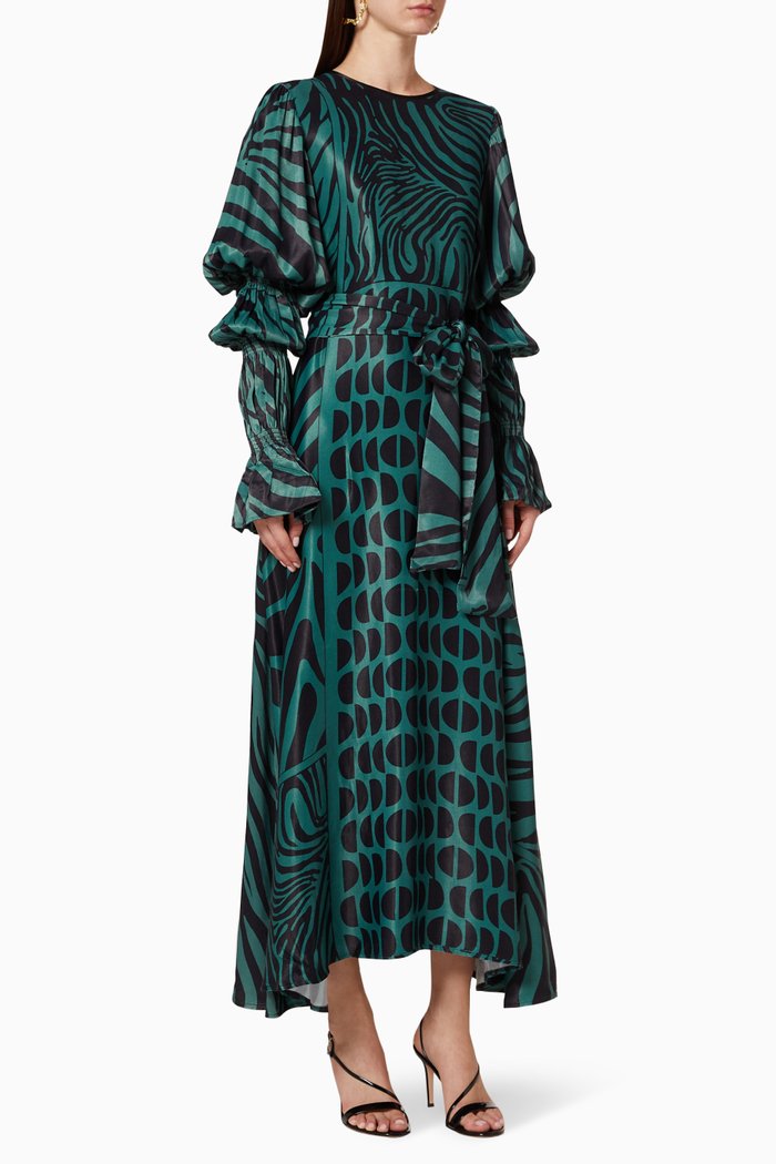 

Ruched Sleeves Crepe Maxi Dress, Multicolour
