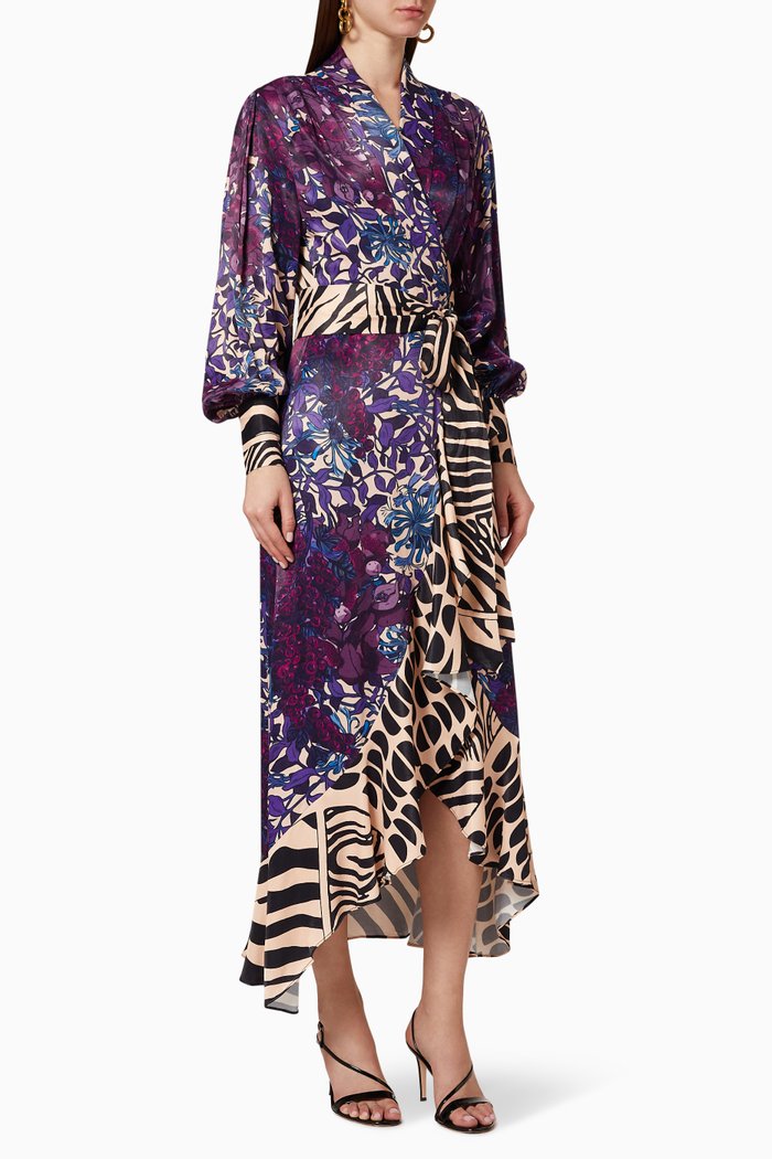 

Ruffled Crepe Wrap Dress, Purple