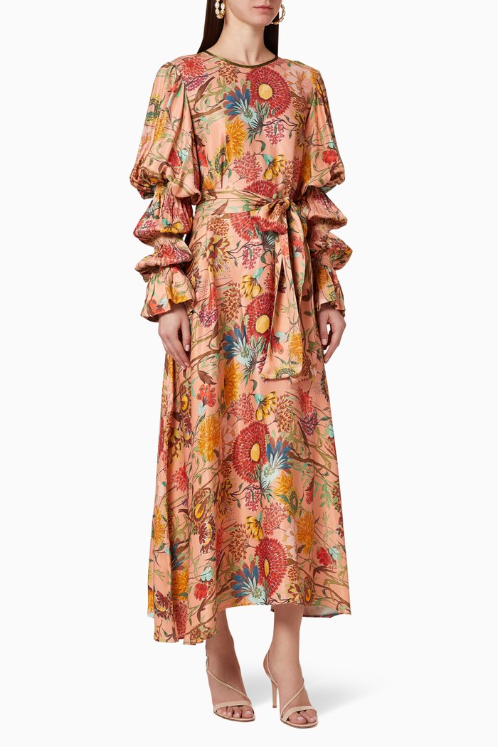 

Ruched Sleeves Crepe Maxi Dress, Multicolour
