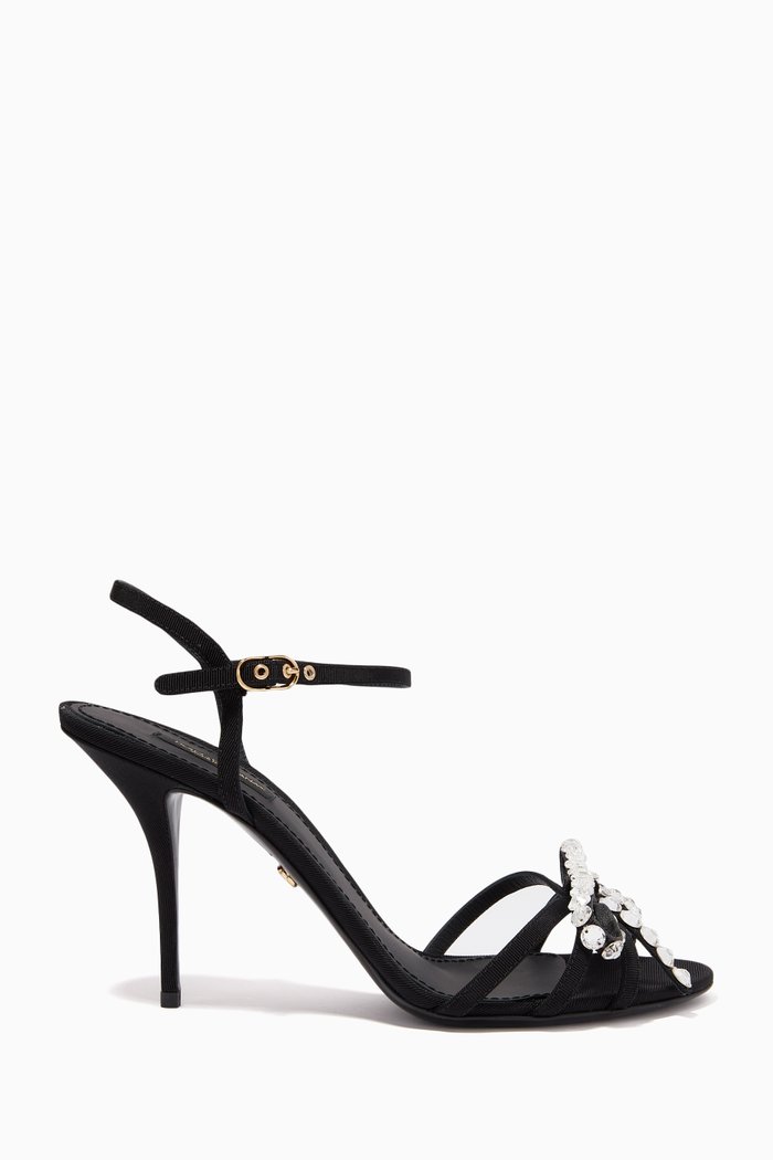 

Keira 105 Sandals with Rhinestone in Grosgrain, Black