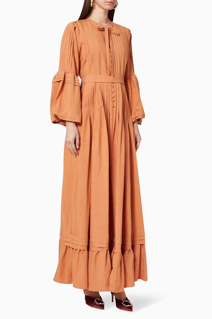 

Pleated Belted Dress, Orange