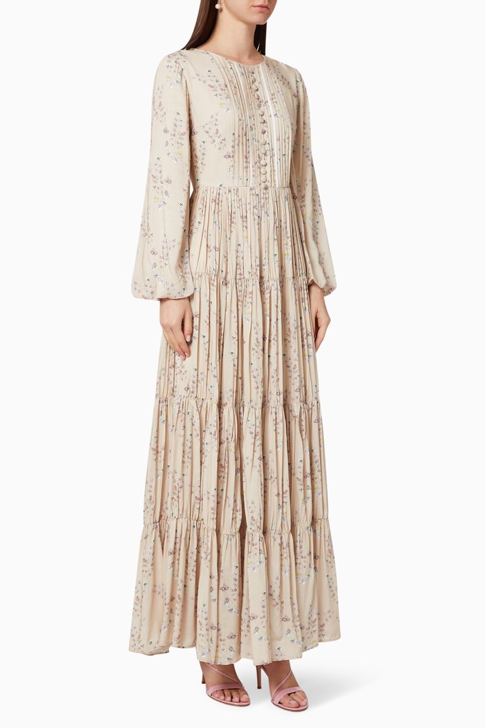 

Printed Pleated Dress, Neutral