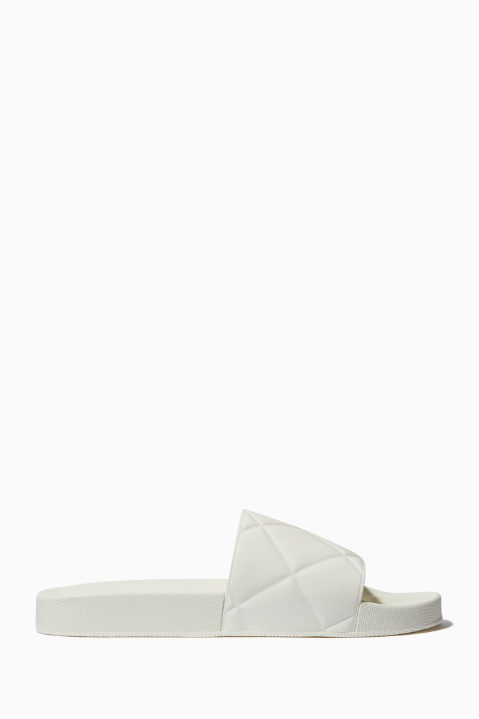 

Slide Sandals in Quilted Rubber, White