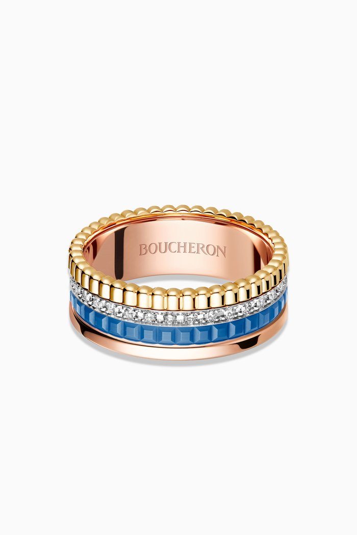 

Quatre Blue Edition Small Ring with Diamonds in 18kt Gold