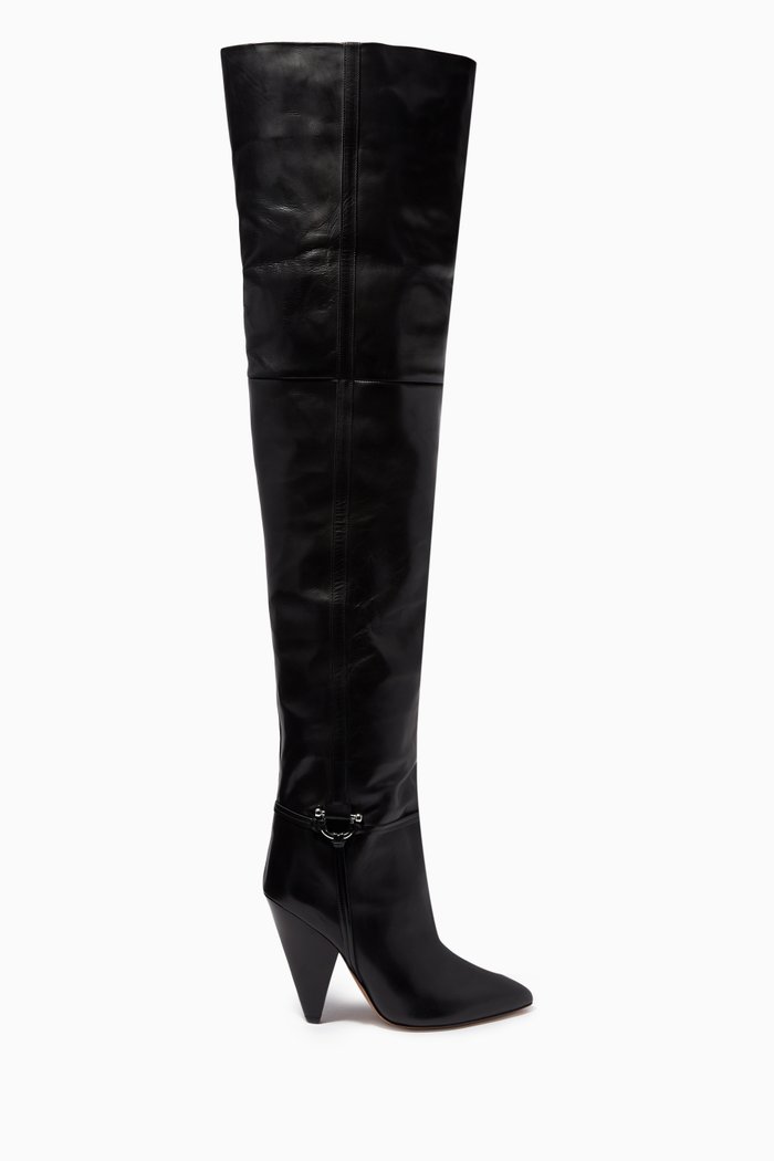 

Lage Over-The-Knee Boots in Leather, Black