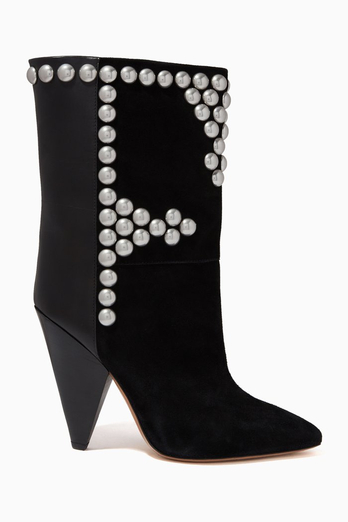

Layo Studded Boots in Mixed Leather, Black