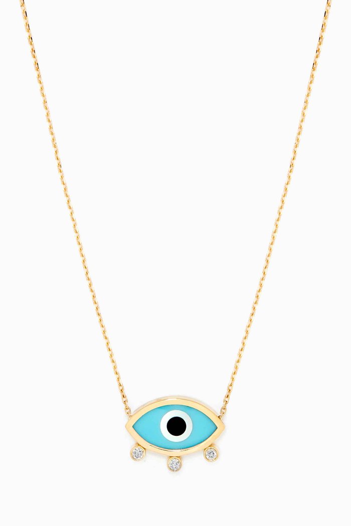 

Evil Eye Turquoise Diamond Necklace in 18kt Yellow Gold