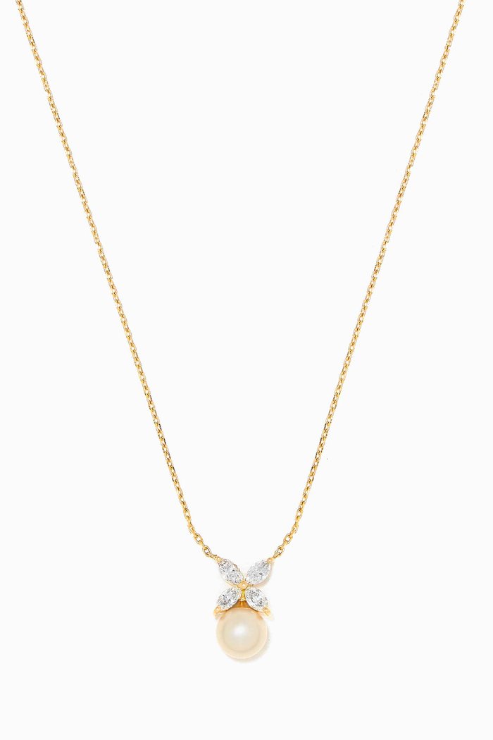 Filipina Daisy Pearl & Diamond Necklace in 18kt Yellow Gold