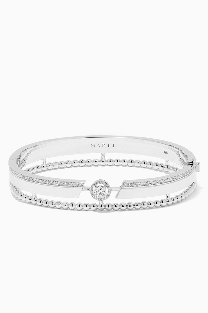 

Rock Diamond Multi-strand Hinged Bracelet in 18kt White Gold, Silver