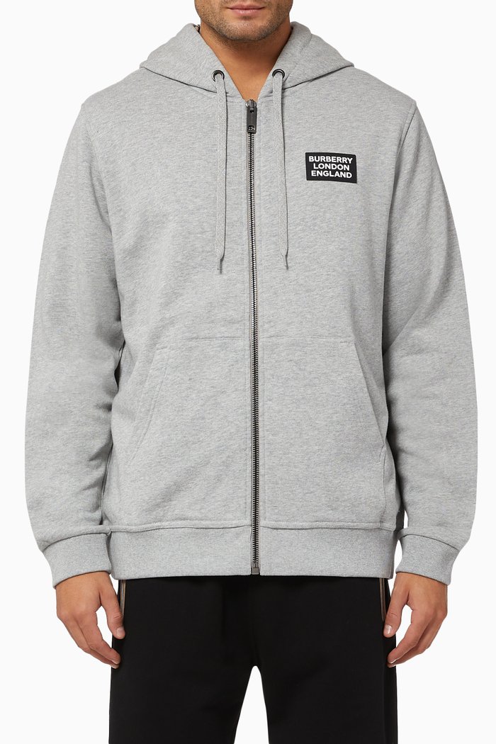 Logo Appliqué Cotton Hooded Top, Grey