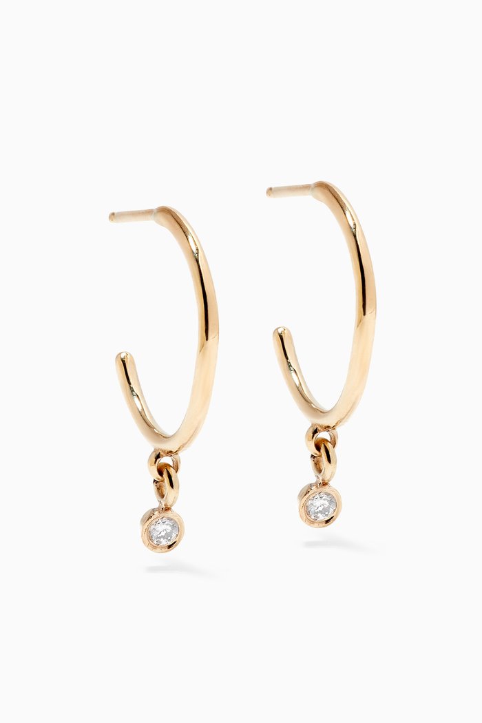 

Huggies with Teeny Hanging Diamond in 14kt Yellow Gold