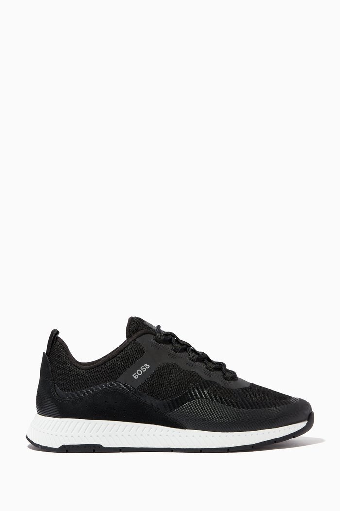 

Titanium Running Sneakers in Mesh & Suede, Black
