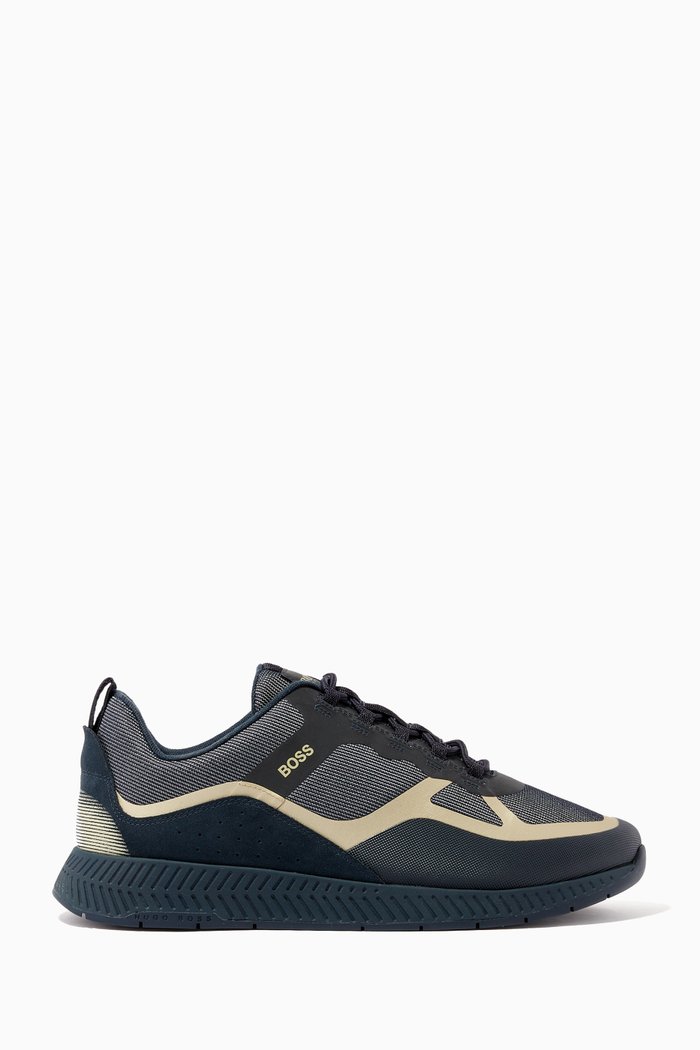 

Titanium Running Sneakers in Mesh & Suede, Blue