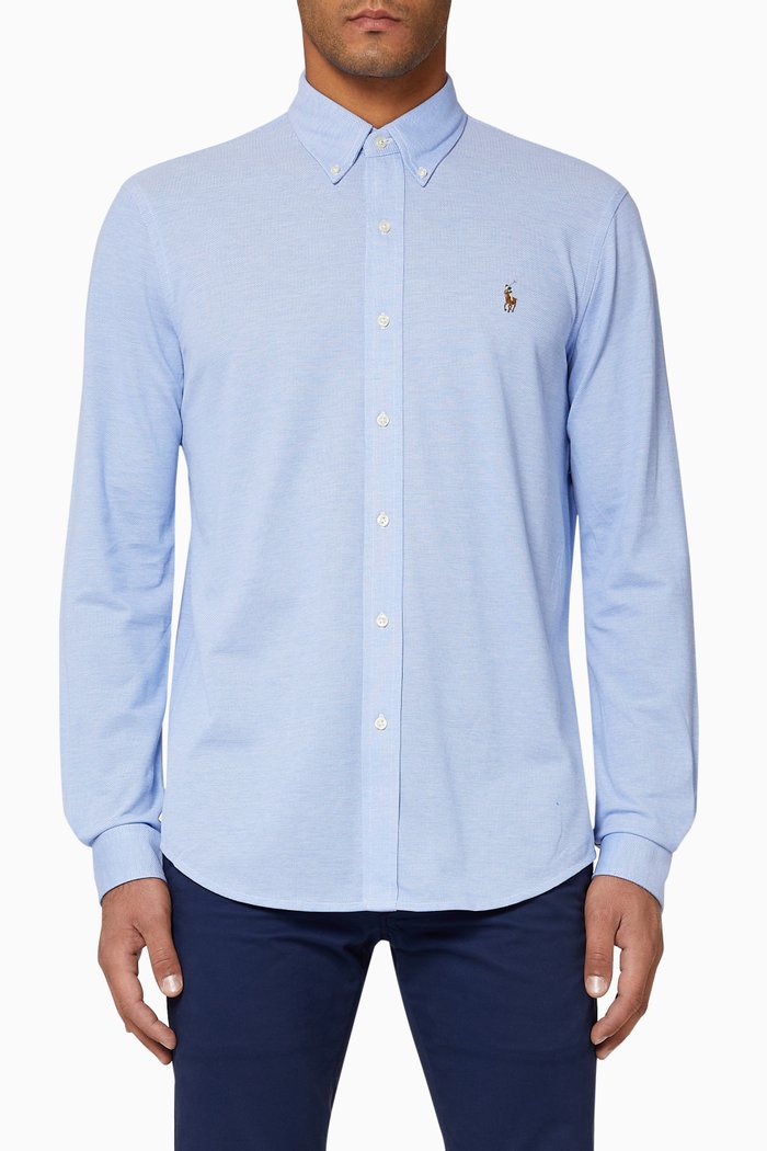 

Cotton Knit Oxford Shirt, Blue