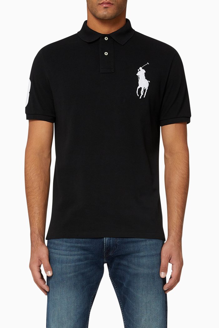 

Custom Slim Fit Cotton Mesh Polo, Black
