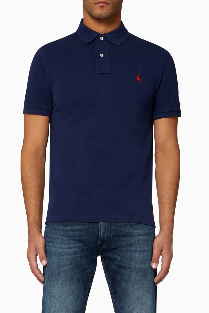 

Slim Fit Cotton Mesh Polo, Blue