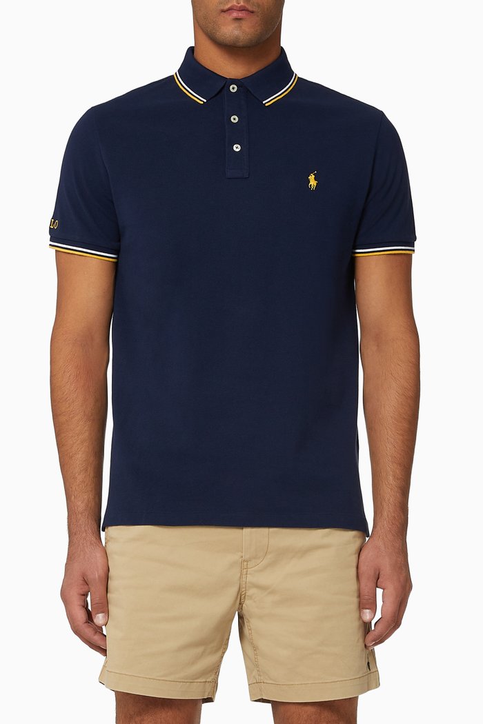 

Custom Slim Fit Cotton Mesh Tipped Polo Shirt, Blue