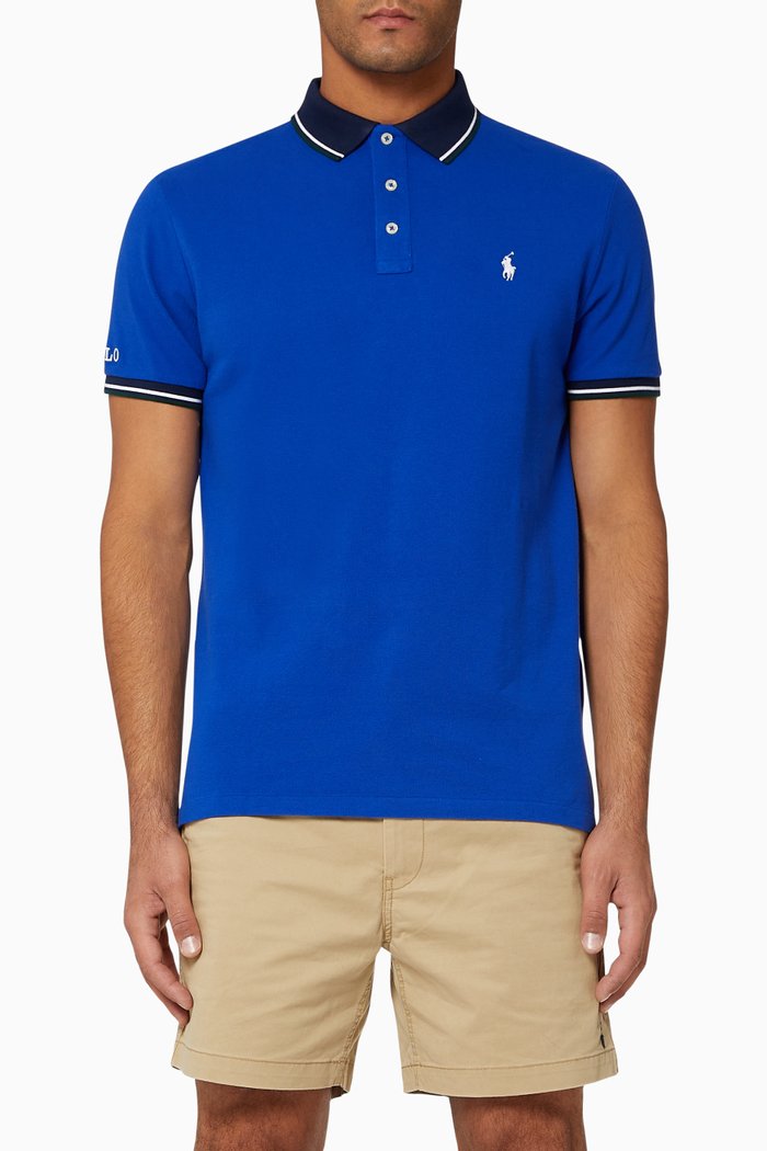

Custom Slim Fit Cotton Mesh Tipped Polo Shirt, Blue