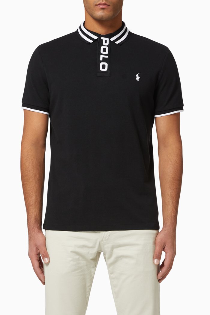 

Custom Slim Fit Cotton Mesh Polo, Black