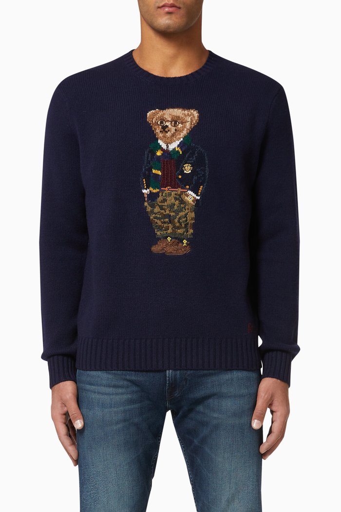 

Preppy Polo Bear Wool Jumper, Blue
