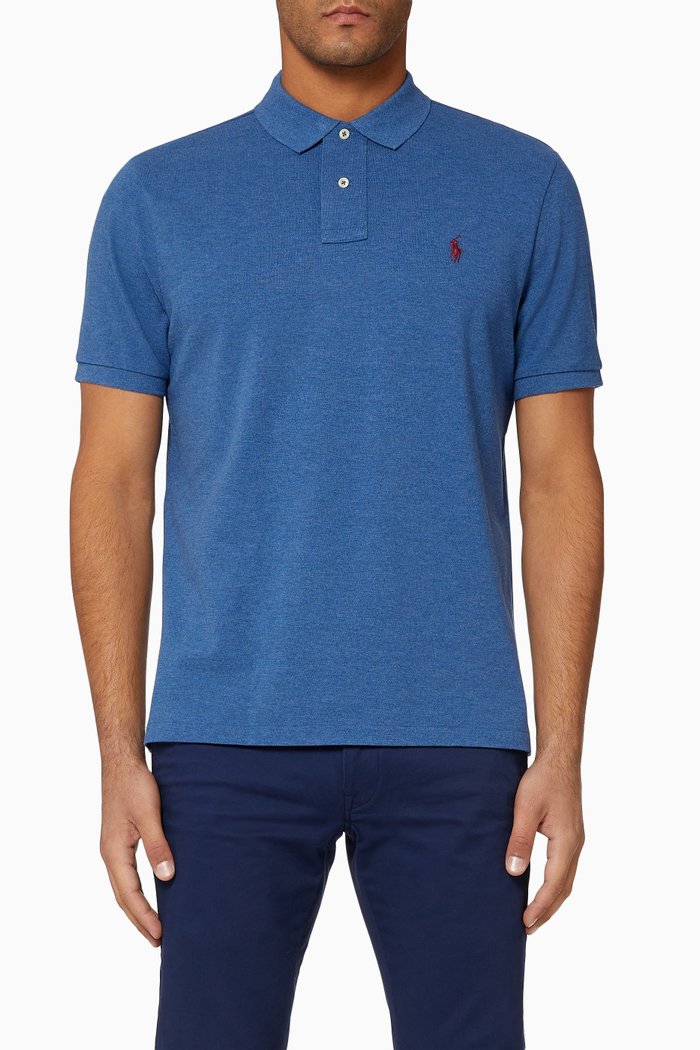 

Custom Slim Fit Cotton Mesh Polo, Blue