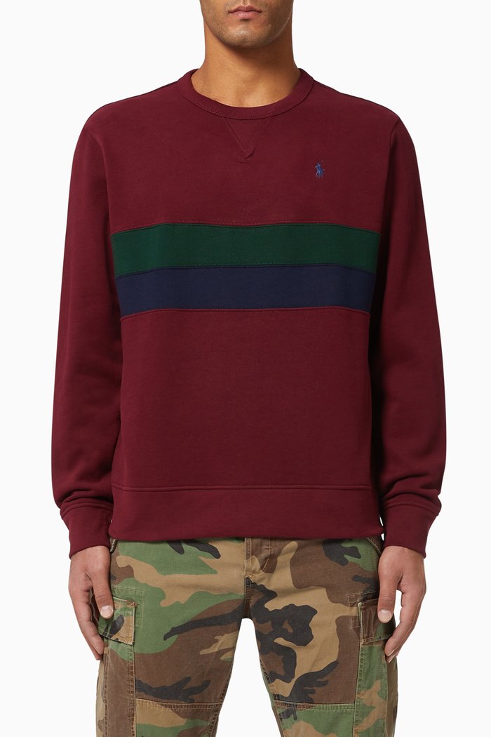 Striped Cotton Fleece Sweatshirt, Burgundy