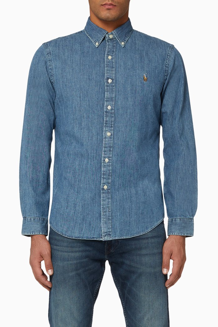 

Slim Fit Denim Sport Shirt, Blue