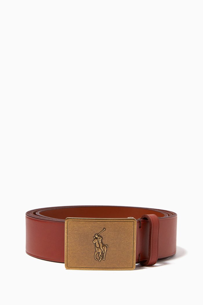 

Pony Plaque Belt in Leather, Brown