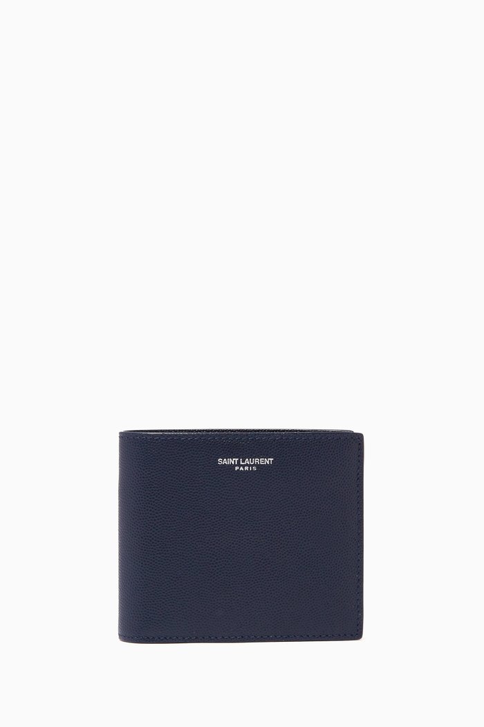 

East/West Wallet in Grain De Poudre Embossed Leather, Blue