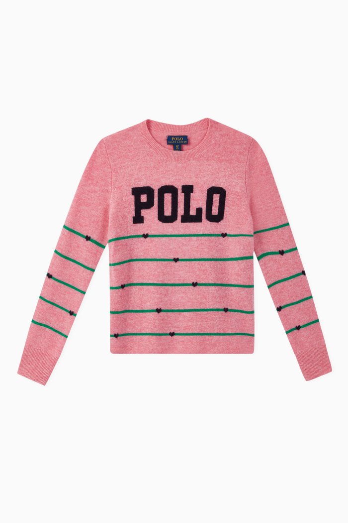 

Striped Heart Wool Jumper, Pink