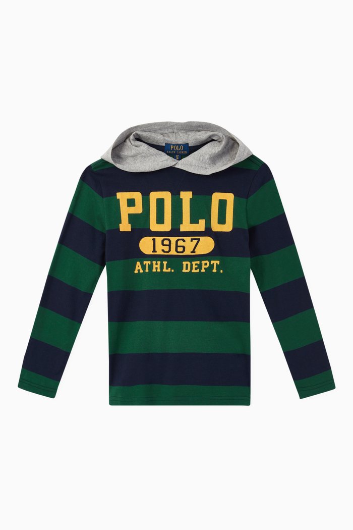 

Logo Striped Cotton Hooded T-Shirt, Green