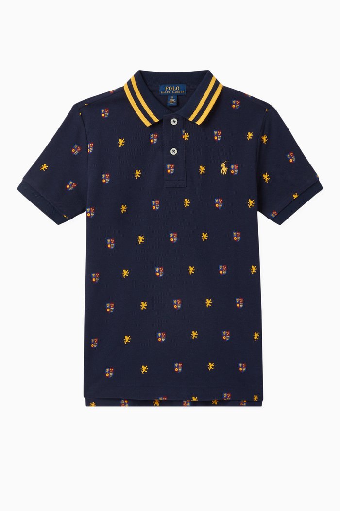 

Crest-Print Cotton Mesh Polo, Multicolour